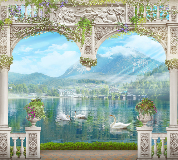 Фотообои Три лебедя 300х270 см из коллекции Divino Decor