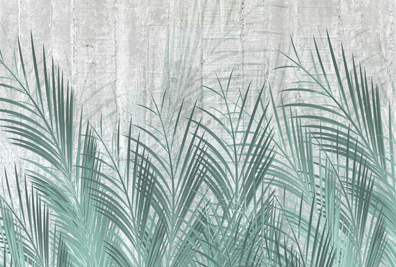 Фотообои F-091 Зелёные листья на бетоне 400х270