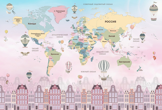 Фотообои F-079 Детская карта над городом 400х270