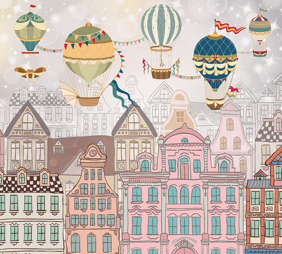 Фотообои/T коллекцияДомики с воздушными шарами 300х270