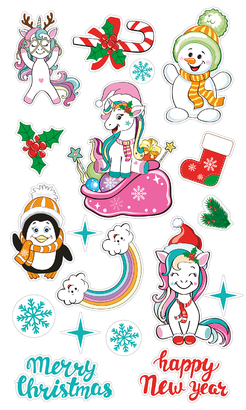 НАКЛЕЙКИ ДЕКОРАТИВНЫЕ ВИНИЛОВЫЕ Divino Sticky/30*50Новогодние единороги 30х50 см