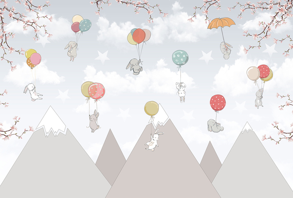 Фотообои F-290 Милые зайчата над горами 400х270