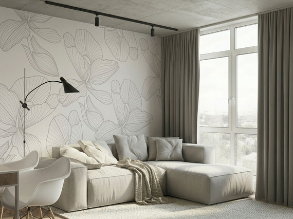 Авторские фотообои SV-021 «Ирисы на сером» (на заказ)