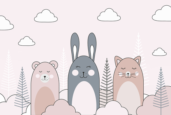 Фотообои F-073 Зверята в лесу (розовый фон) 400х270