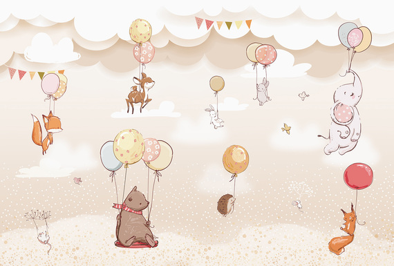 Фотообои T-341 Животные с воздушными шарами 2 400х270