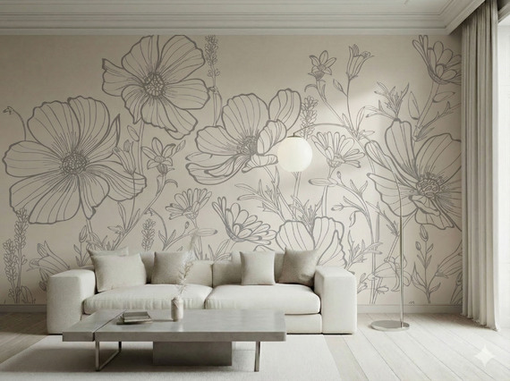 Авторские фотообои SV-013 «Полевые цветы на сером» (на заказ)