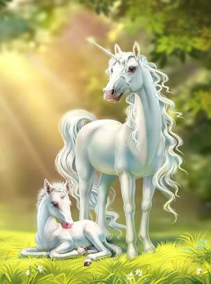 Фотообои Z-053 Единороги в солнечном лесу 200х270