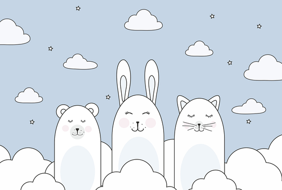 Фотообои F-072 Зверята в лесу (голубой фон) 400х270