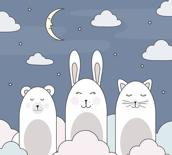 Фотообои F-074 Зверята в лесу (синий фон) 300х270