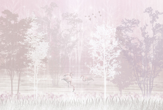 Фотообои F-080 Розовый лес с фламинго 400х270