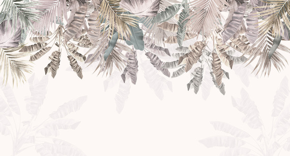 Фотообои F-410 Тропические листья на светлом фоне 3 500х270