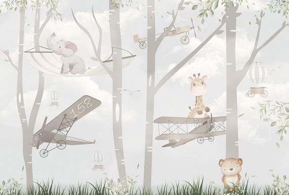 Фотообои F-103 Самолёты с милыми животными 400х270