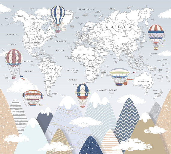 Фотообои F-189 Карта с горами ENG 300х270