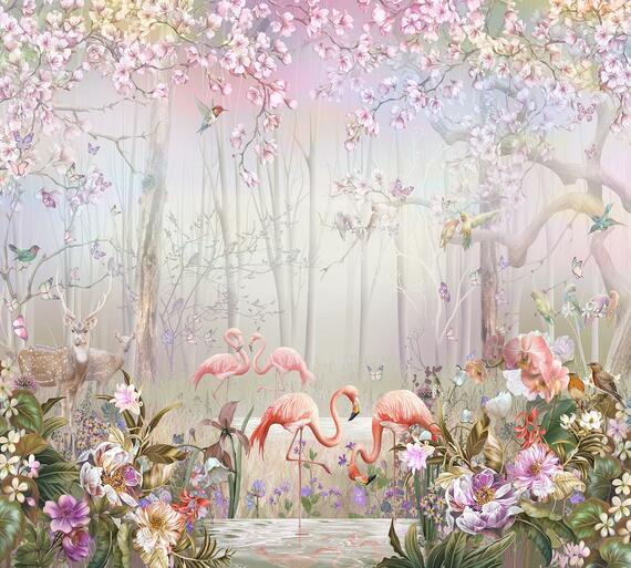 Фотообои F-390 Фламинго в цветах 300х270