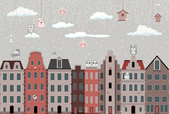 Фотообои Z-107 Совята в домиках 400х270