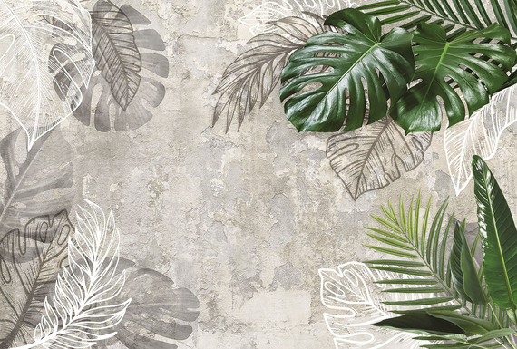 Фотообои F-181 Листья на бетоне 400х270