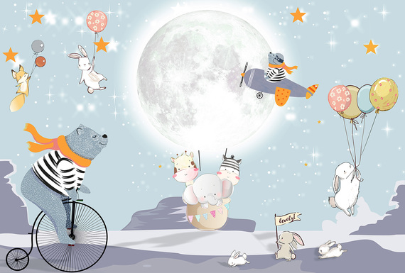 Фотообои F-365 Животные на фоне луны 400х270