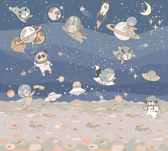 Фотообои F-287 Космонавты на луне 300х270