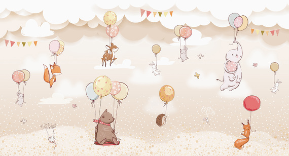 Фотообои T-342 Животные с воздушными шарами 3 500х270
