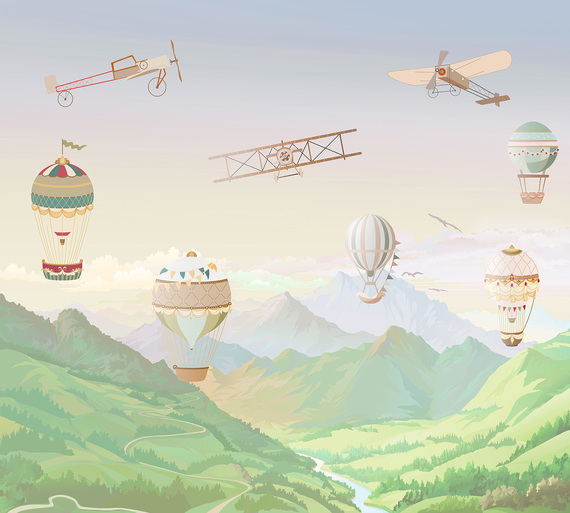 Фотообои F-150 Воздушные шары над зелёными горами 300х270