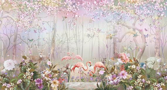 Фотообои F-392 Фламинго в цветах 3 500х270