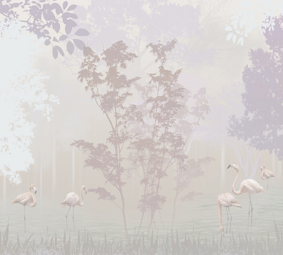 Фотообои F-180 Лесная поляна с фламинго 300х270
