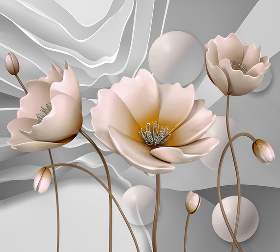 Фотообои F-035 Крупные цветы на объемном фоне 300х270