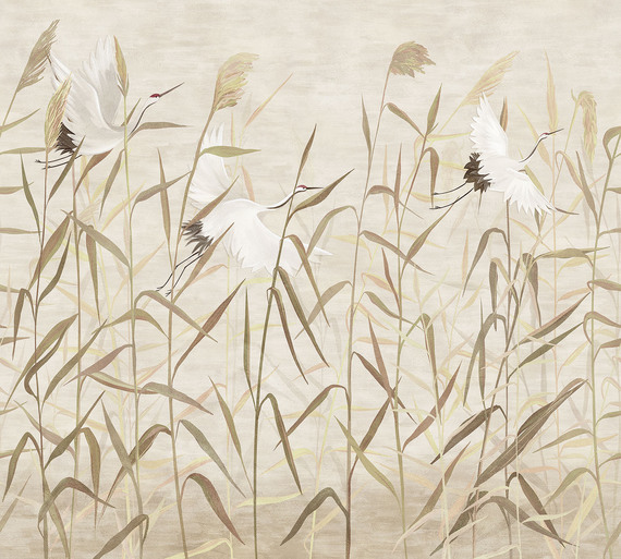 Фотообои F-453 Аисты в тростнике (повторяющиеся) 300х270