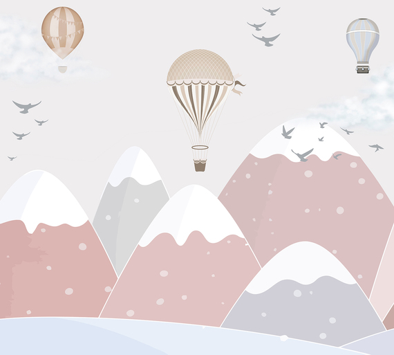 Фотообои F-330 Розовые горы с воздушными шарами 300х270