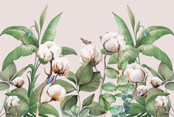 Фотообои F-490 Хлопок с тропическими листьями 2 400х270