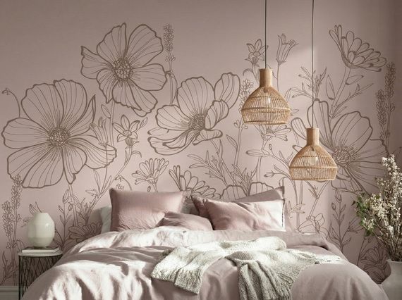 Авторские фотообои SV-010 «Полевые цветы на коричневом» (на заказ)