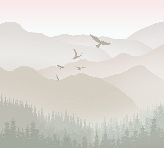 Фотообои F-234 Птицы над горами и лесом беж 300х270