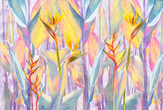 Фотообои Z-356 Яркие листья на разбитой стене 400х270