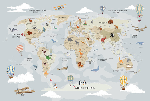 Фотообои F-378 Детская карта мира с городами 400х270