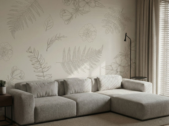 Авторские фотообои SV-024 «Листья и цветы на бежевом фоне» (на заказ)