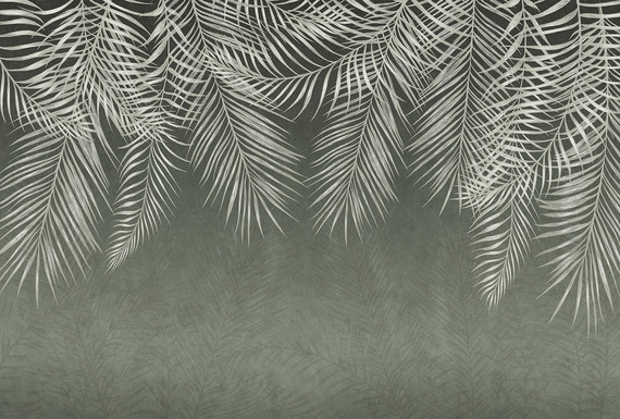 Фотообои F-228 Тропические листья на зелёном фоне 400х270