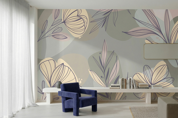 Авторские фотообои SV-006 «Цветы на сером» (на заказ)