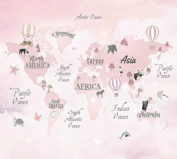 Фотообои Z-072 Карта мира с облаками ENG 300х270