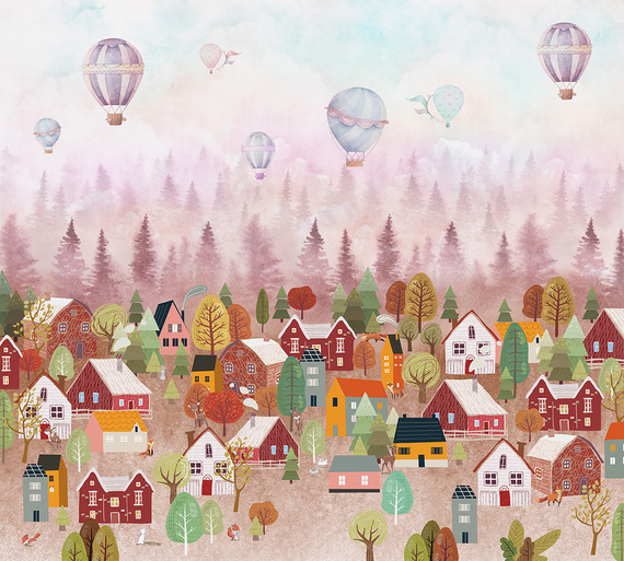 Фотообои T-089 Домики у леса 300х270