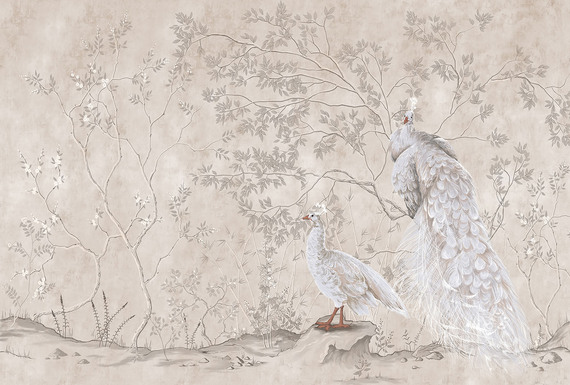 Фотообои F-157 Павлины в деревьях (бежевый) 400х270