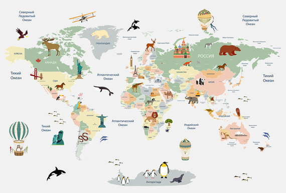 Фотообои F-132 Карта с животными и достопримечательностями 400х270