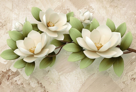 Фотообои Z-337 Магнолия с зелеными листочками 400х270