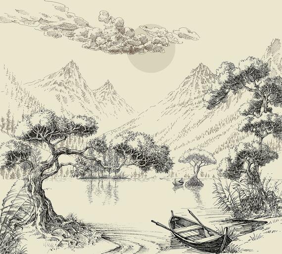 Фотообои F-336 Озеро в горах беж 300х270