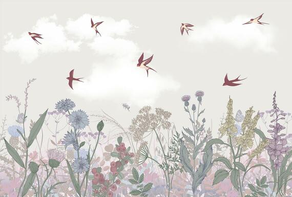 Фотообои F-155 Птицы над полевыми растениями 400х270