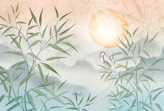 Фотообои F-222 Цапля в бамбуковых зарослях 400х270