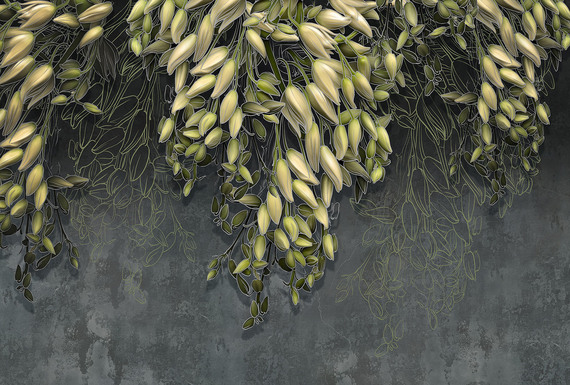 Фотообои F-197 Зелёные цветы на бетонной стене 400х270