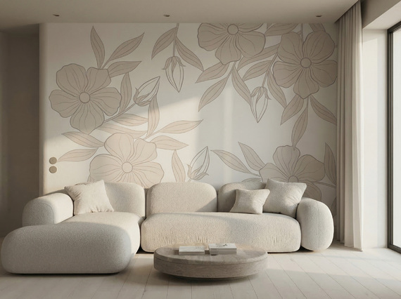 Авторские фотообои SV-030 «Цветы крупные на сером фоне» (на заказ)