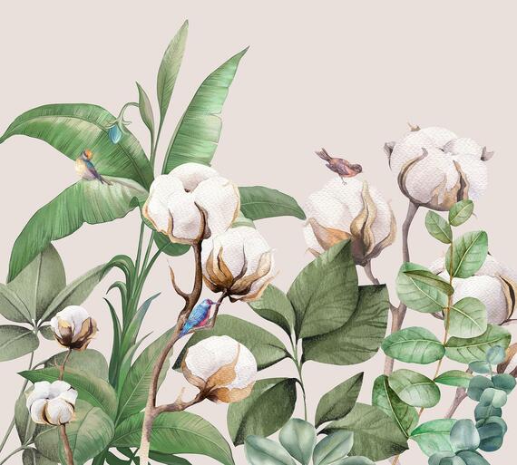 Фотообои F-342 Хлопок с тропическими листьями 300х270