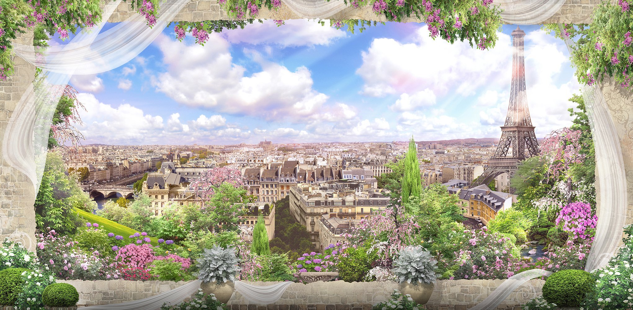 Фотообои Вид с балкона на Париж  300х147 см из коллекции Divino Decor