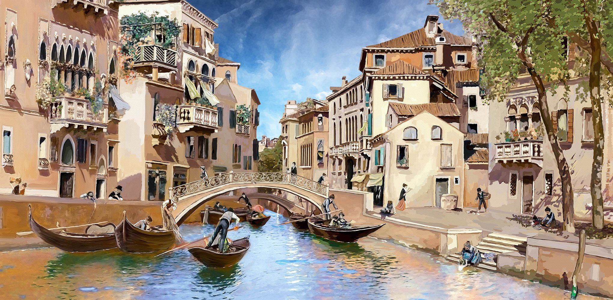 Фотообои Канал Венеции живопись  300х147 см из коллекции Divino Decor